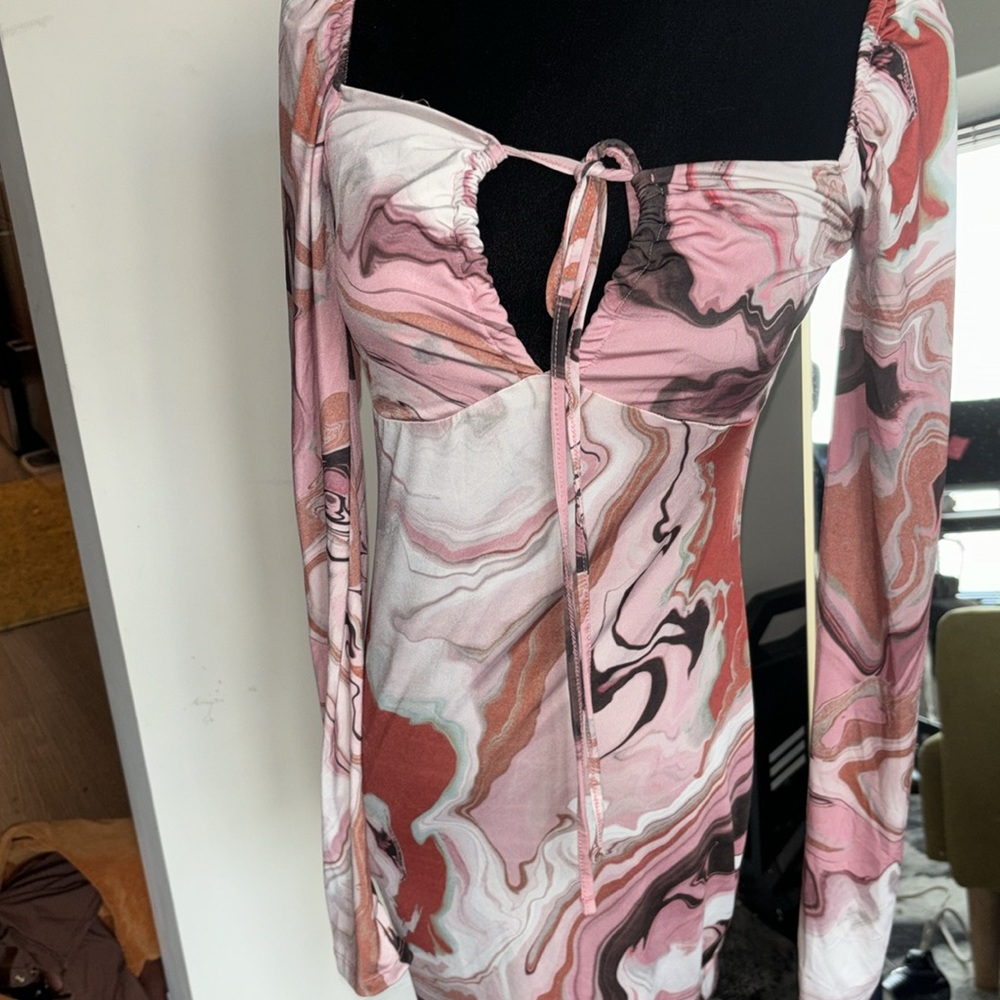 Bershka Pink Marble Mini Dress Size L NWOT